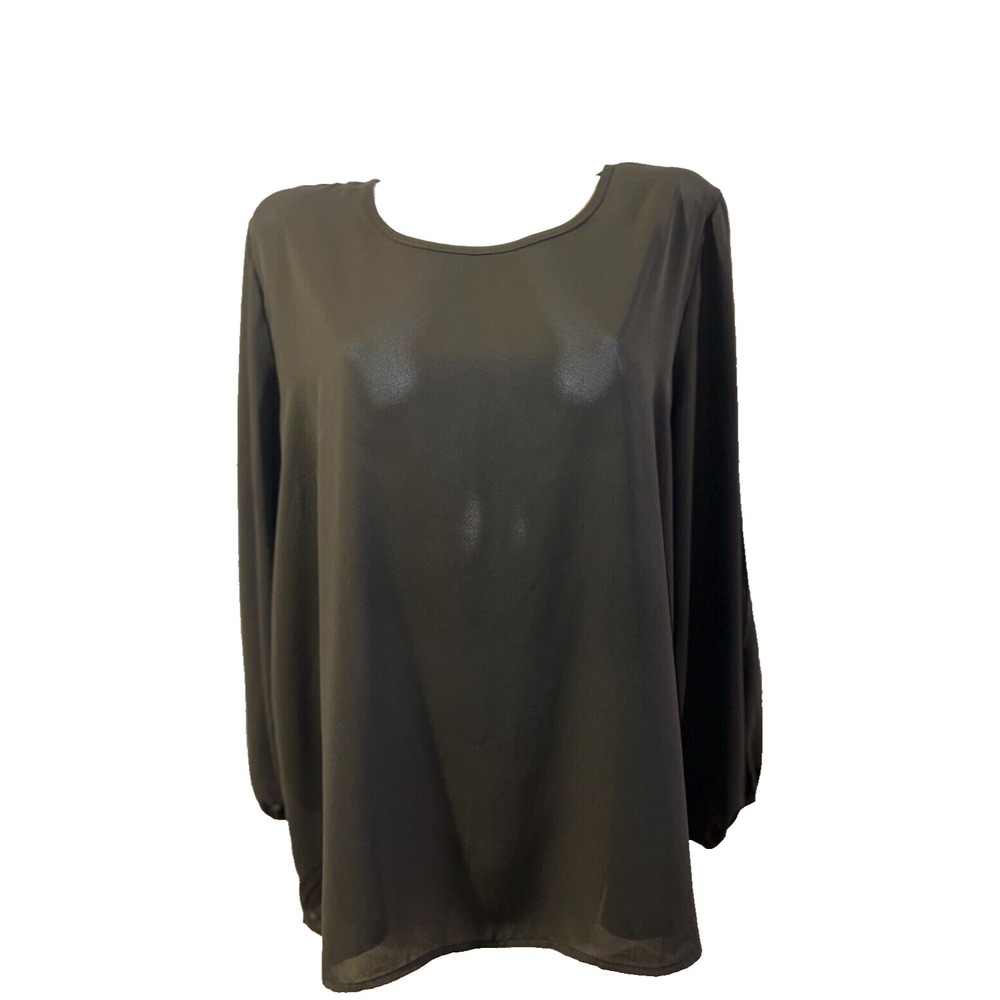 New Ashley Stewart Womens‎ Black Long Slit Sleeve Blouse Top Plus Size 18/20 2X